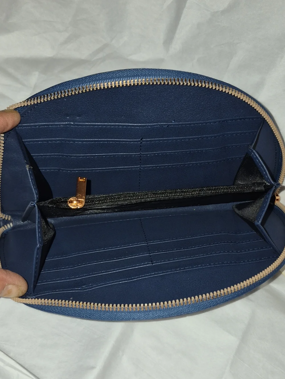 Halston H By Halston Navy Half Moon Zip Around Vegan Leather Wristlet Bag