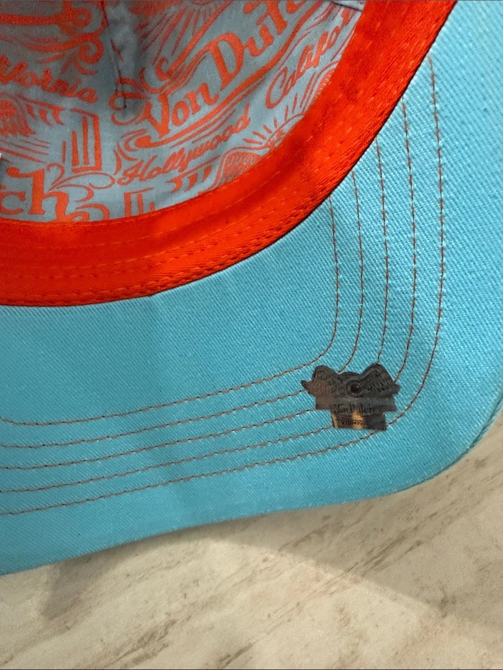 Von Dutch Orange and Light Blue Logo Trucker Hat..nwt ..o/s..sunset haze..unisex