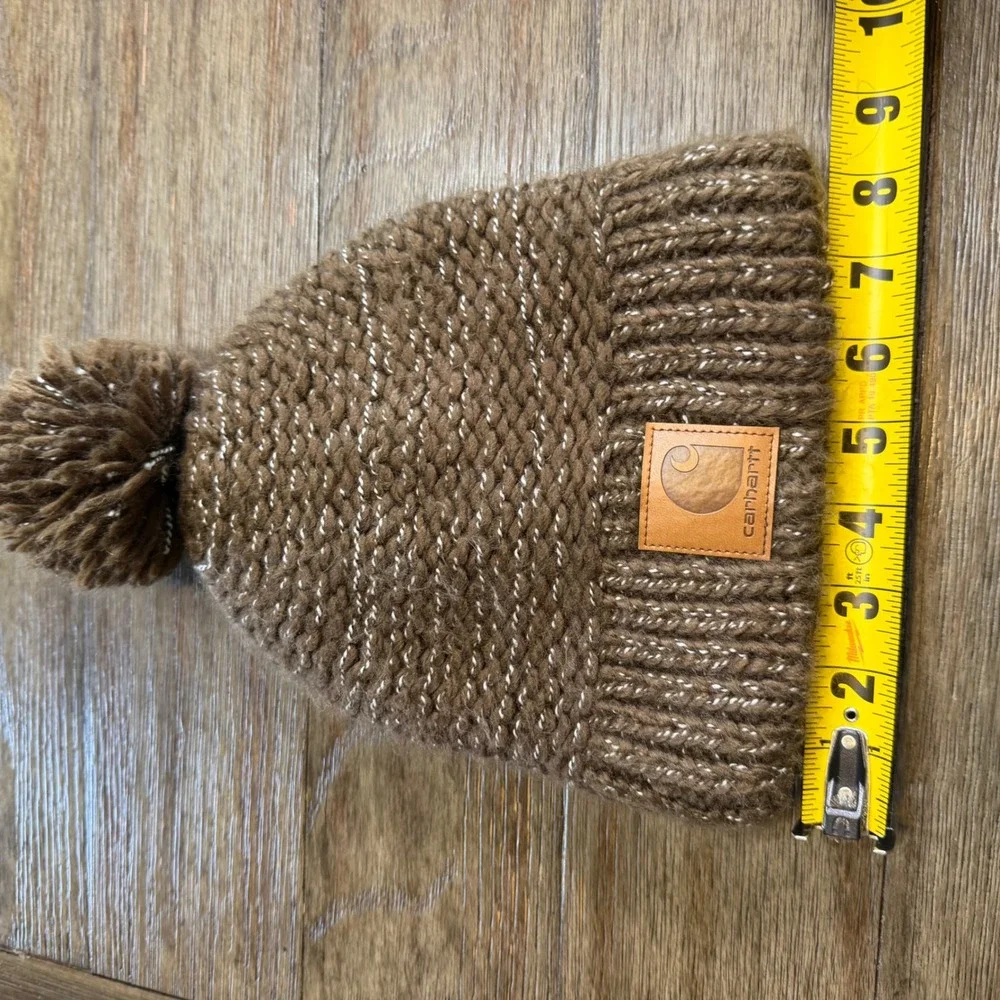 Carhartt Womens Brown Metallic Knit Fleece Lined Pom Beanie Hat AH5469-W OS