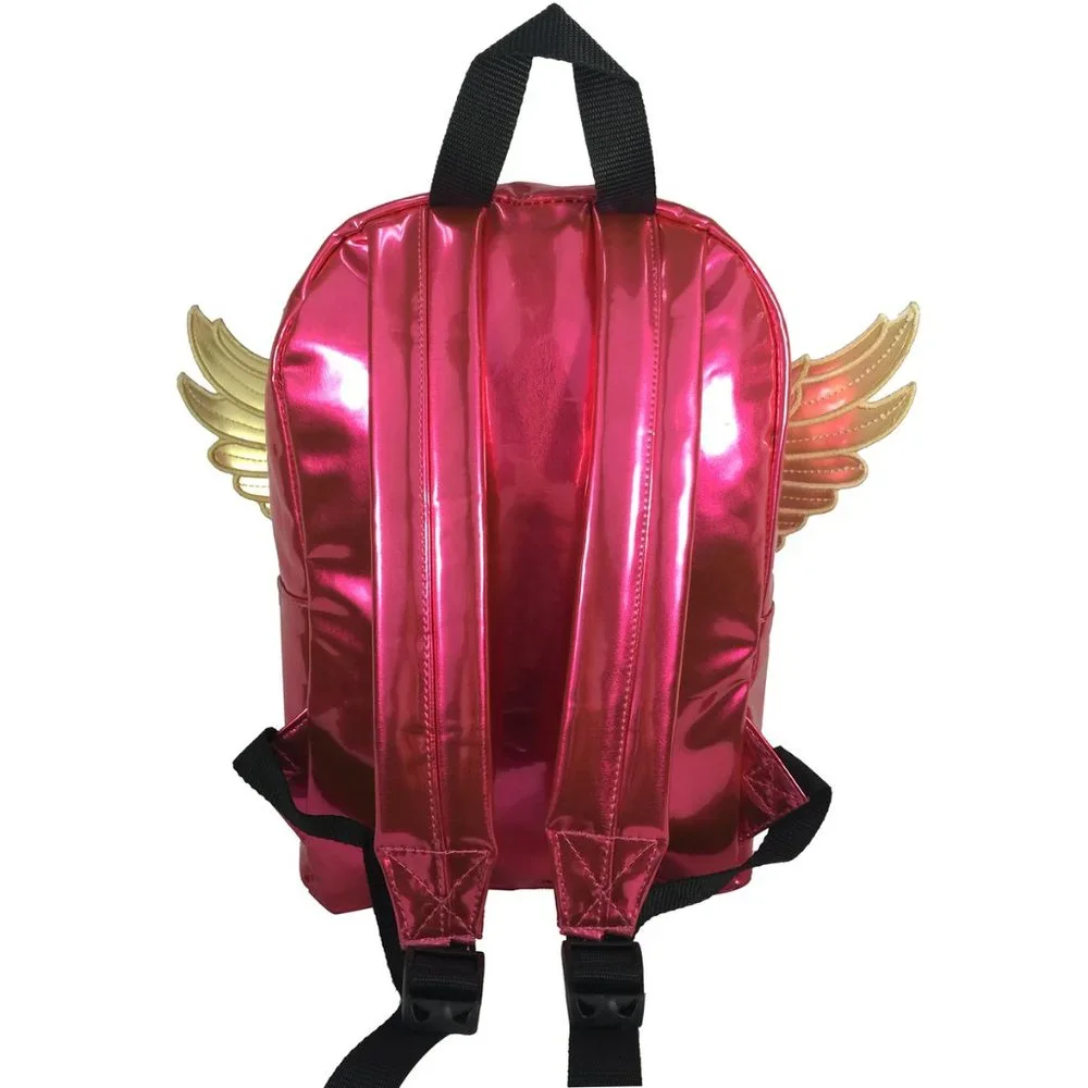 Kids Metallic Pink Wing Backpack - 3D Gold Wings