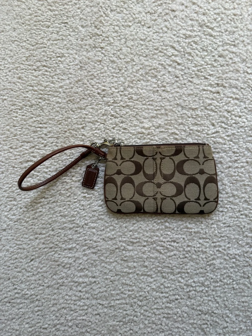 Coach Signature Canvas Wristlet in Brown/Tan