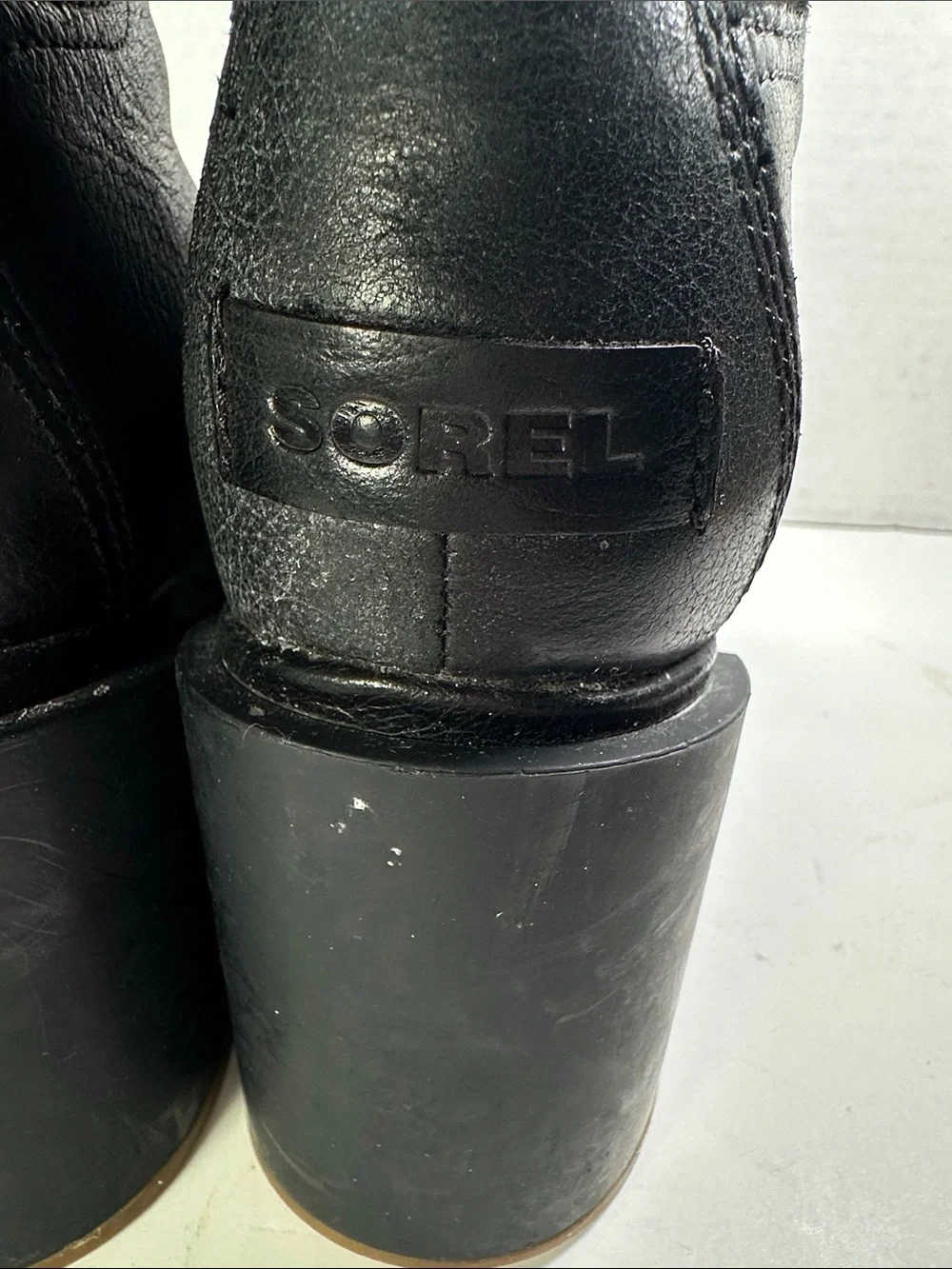 Sorel Margot Black Leather Block Heel Ankle Boots Size 8
