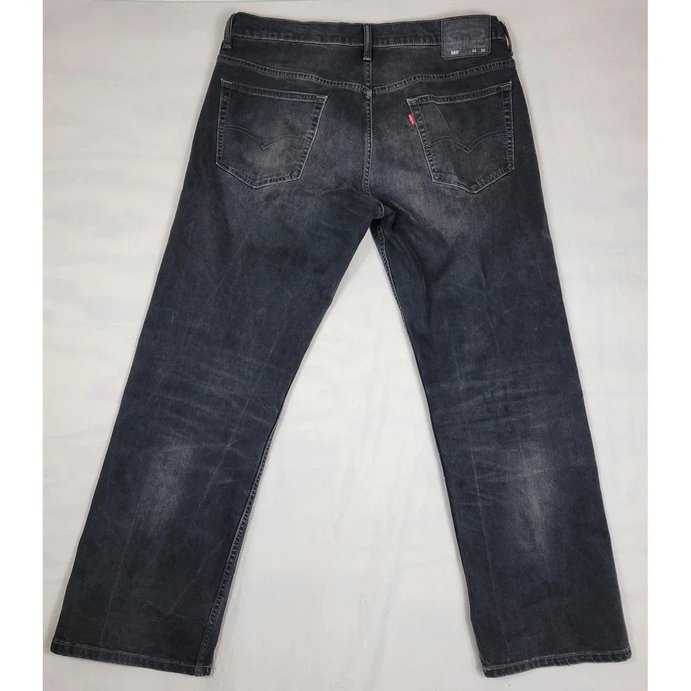 Levis 569 Loose Straight Fit Jeans Mens 36x29 Faded Black Denim Pants 00569-0199