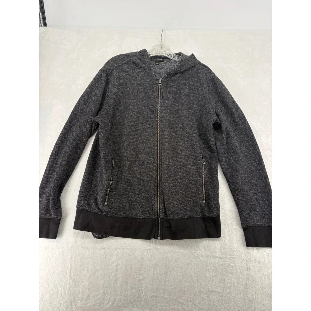 Banana Republic Hoodie Mens Size L Full Zip Jacket Gray Black Knit 659232-00‎