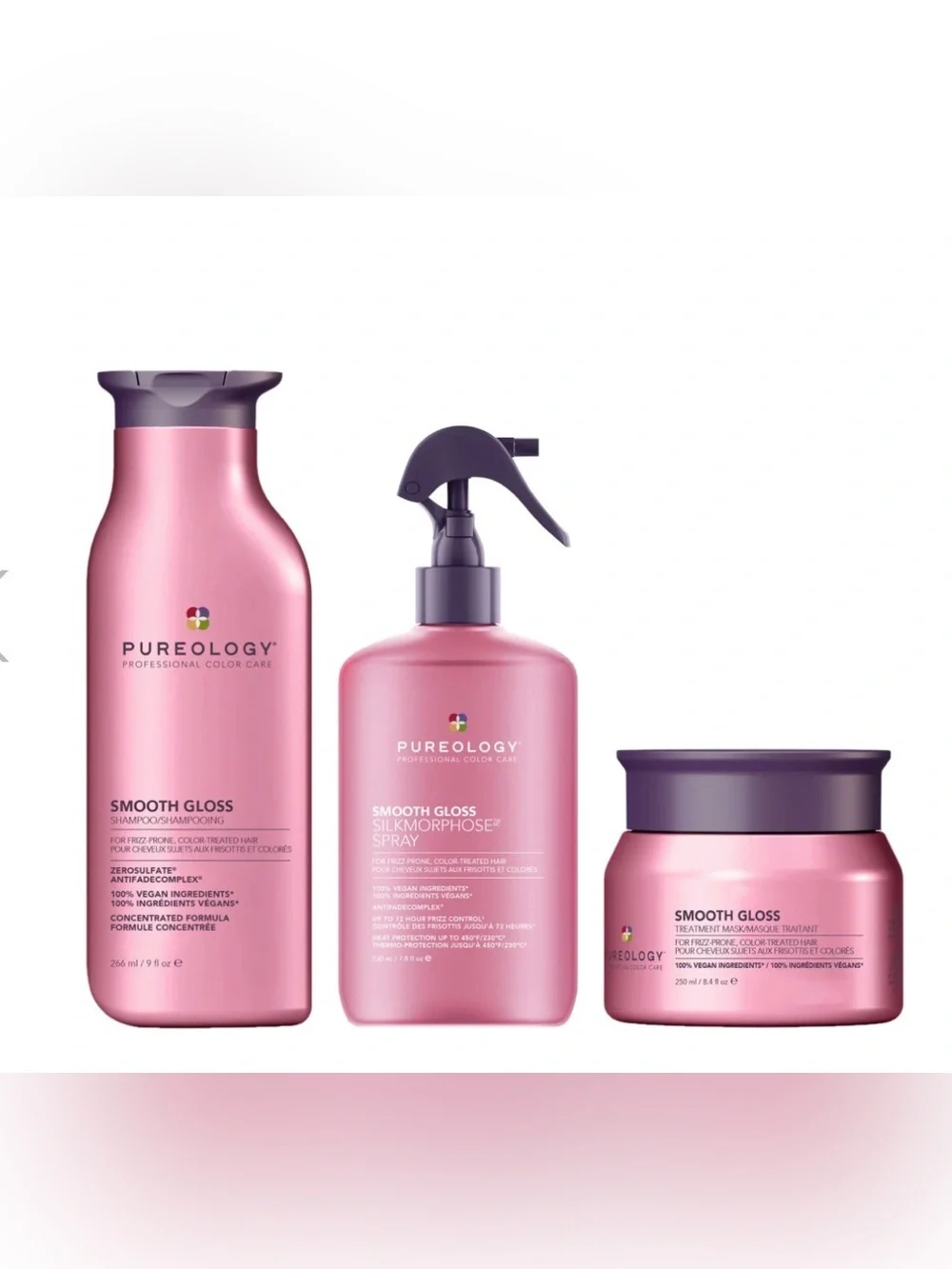 Pureology Smooth Gloss Hair Care Set - Shampoo, Spray & Mask
