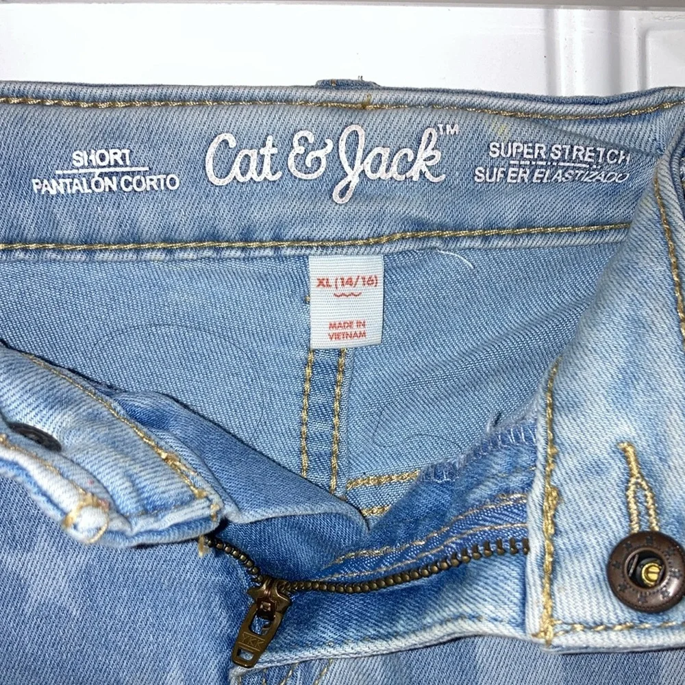 CAT and JACK Blue Stars and Stripes Stretch Denim Jean Shorts Girls XL 14 16