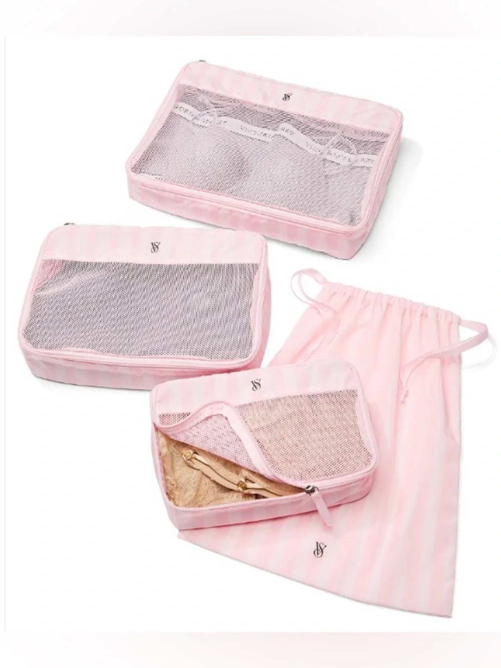 Victoria’s Secret Pink Striped Tote Bag with Packing Organizers