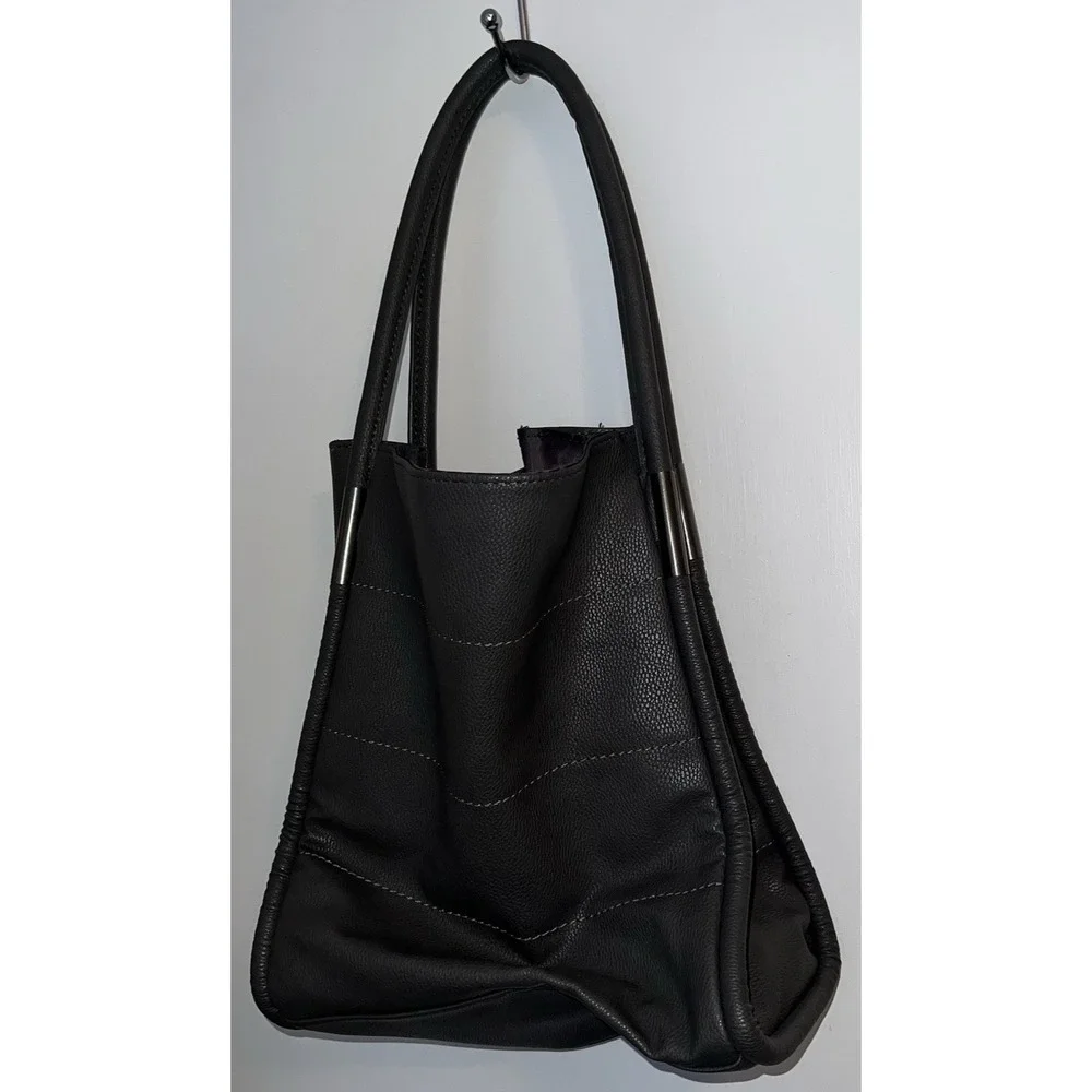 Neiman Marcus Grey Faux Leather Large Tote Shoulder Bag