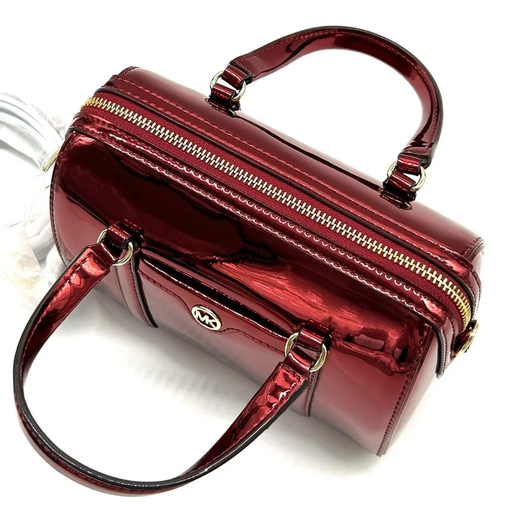 Michael Kors Jet Set Small Patent Duffel Crossbody Bag Cherry