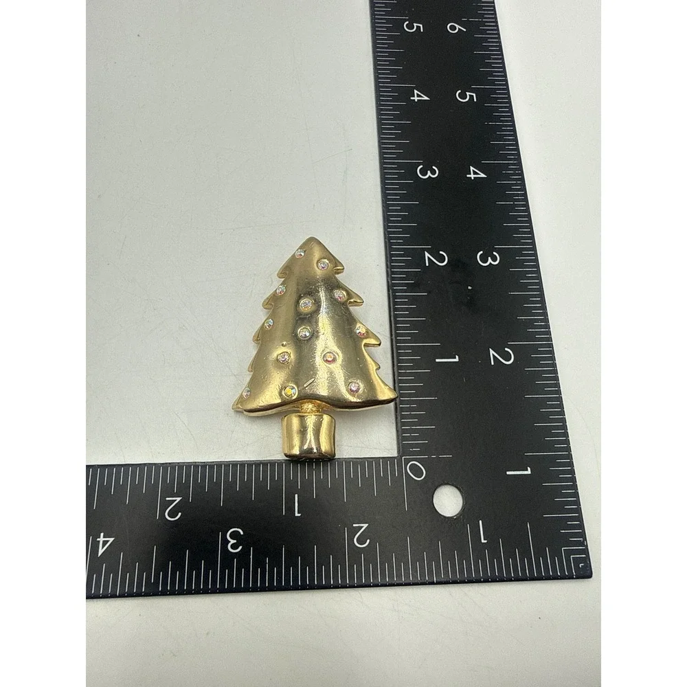 Vintage‎ Gold Tone Christmas Tree Brooch Iridescent Rhinestone Holiday Pin