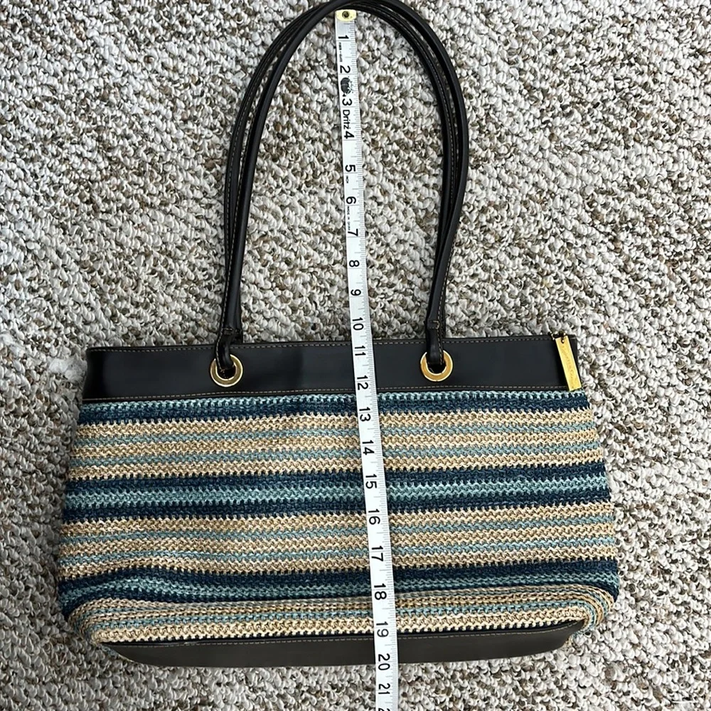 CHARTER CLUB CLASSICS STRIPE WOVEN VEGAN LEATHER ZIP TOP TOTE