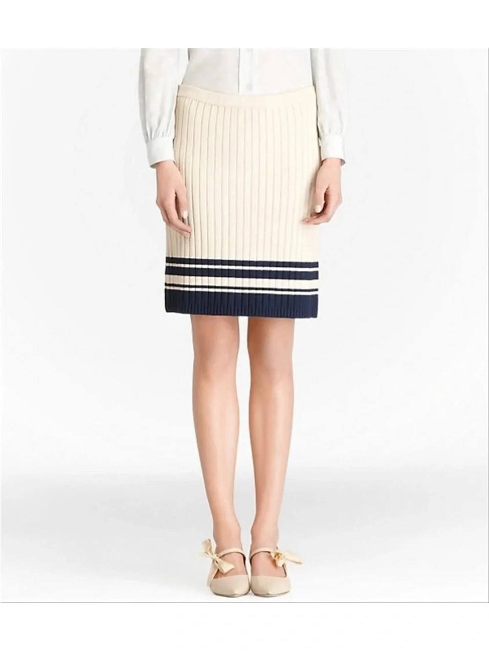 Tory Burch Beige Knitted A-lined Striped Skirt- Size Medium
