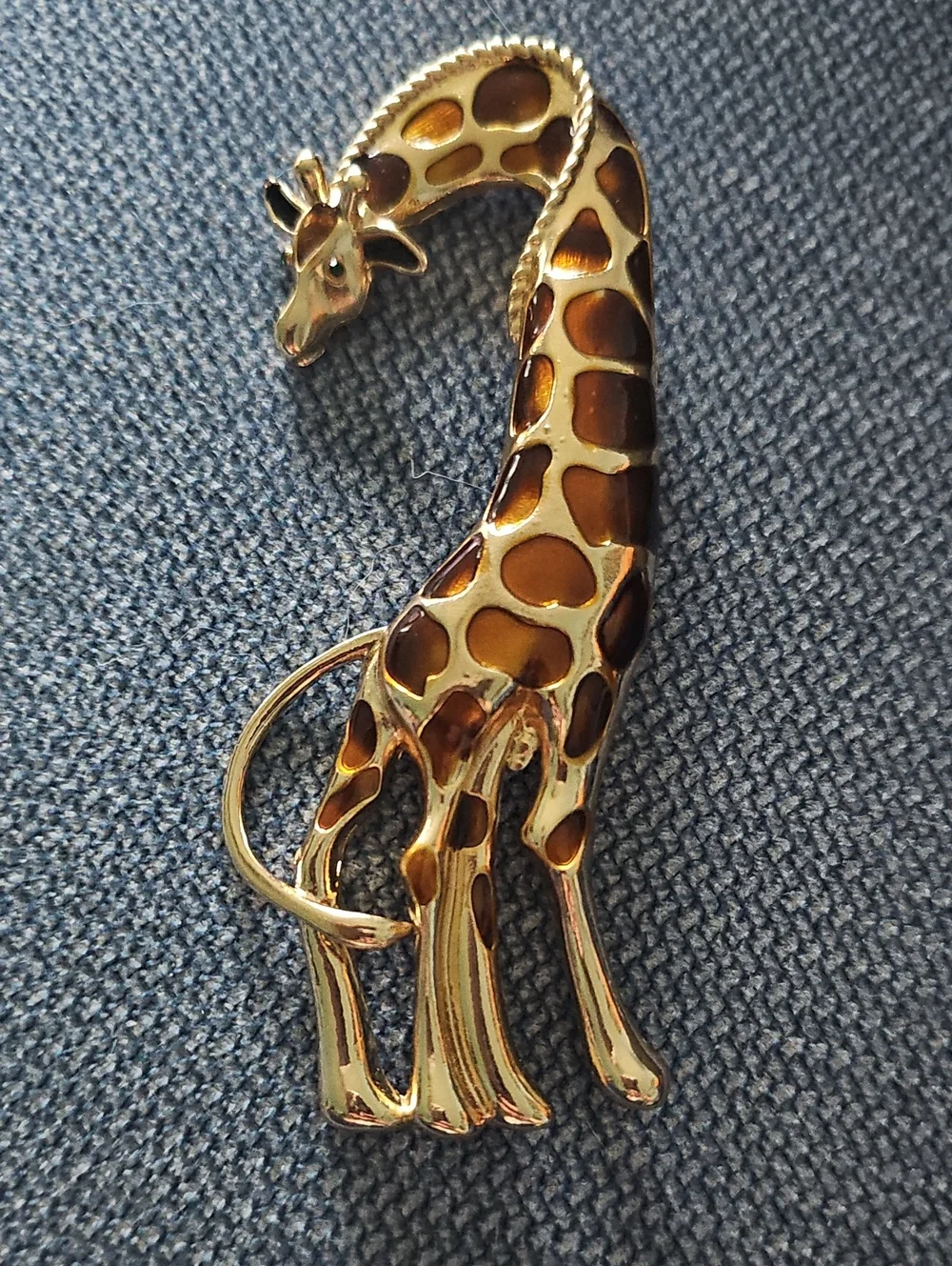 Vintage Gold-Tone Giraffe Brooch Brown Enamel Spots Jewelry Women