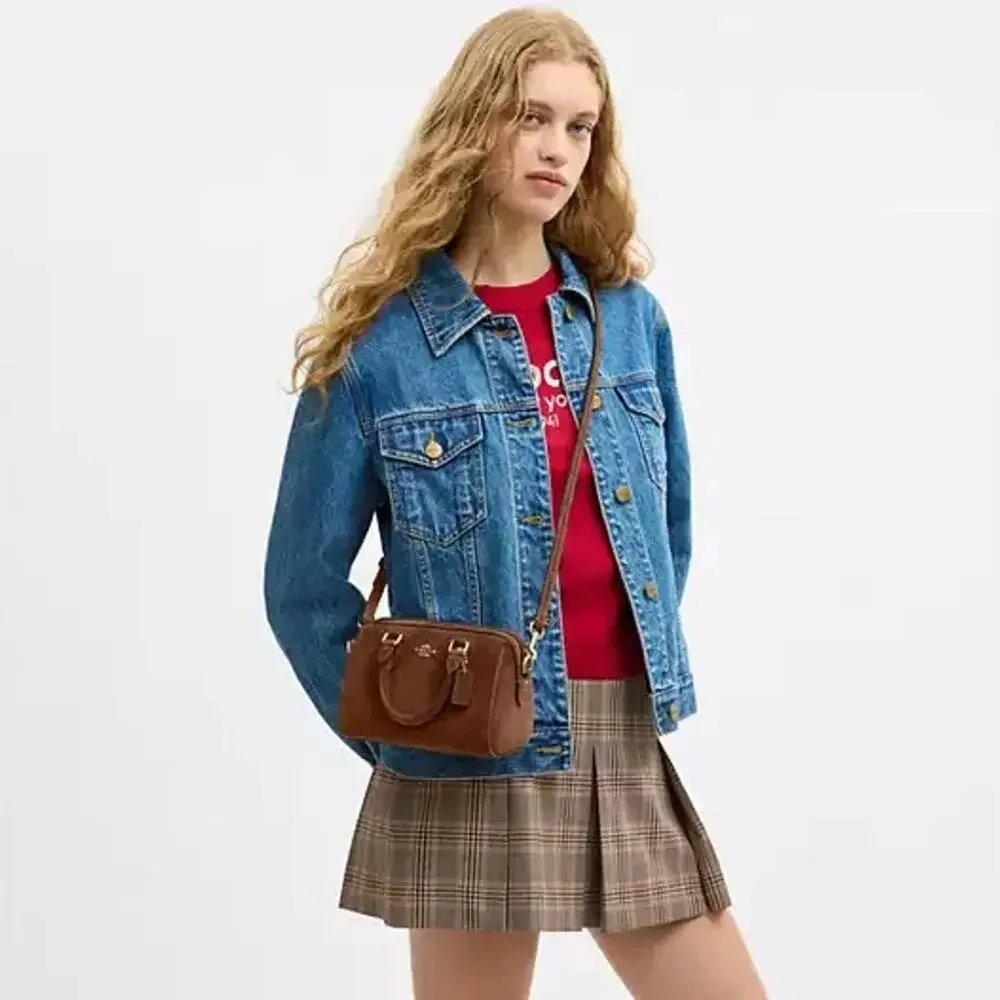 NEW‼️Coach Mini Rowan Crossbody Bag CEQ65 suede/Gold/Warm Brown