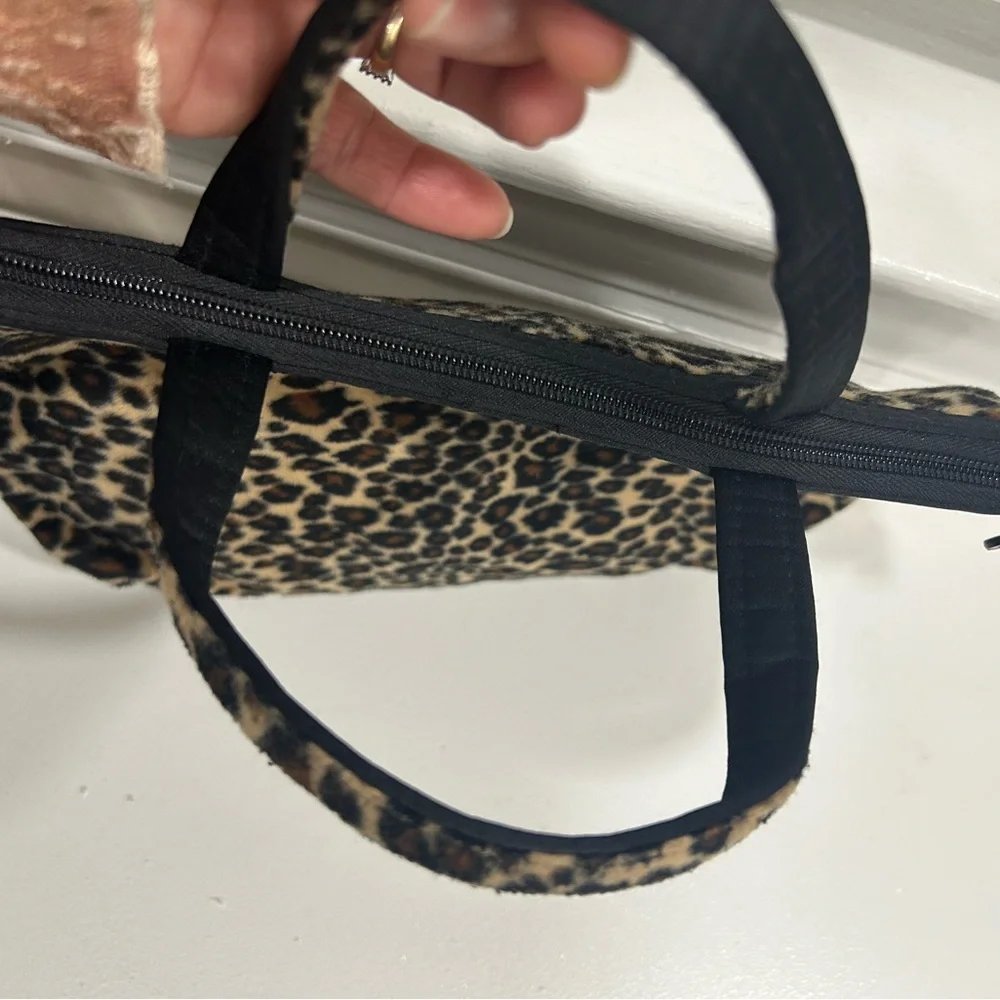 Leopard Faux Fur Tote Bag with Top Handles - Brown/Black