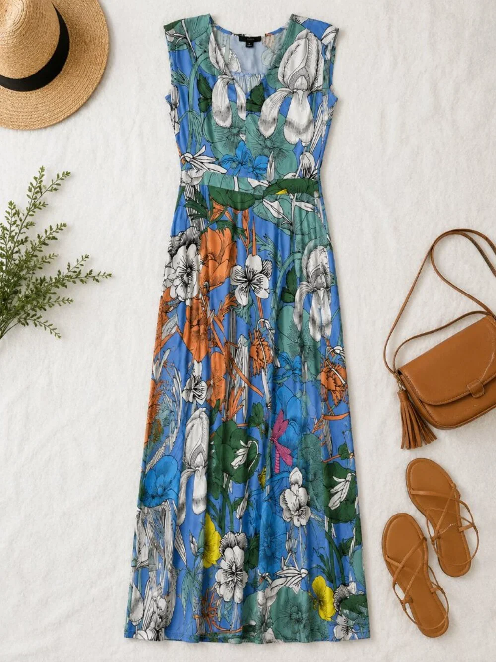 J.Crew Blue Tropical Floral Maxi Dress Size 0 Sleeveless Vacation Dress