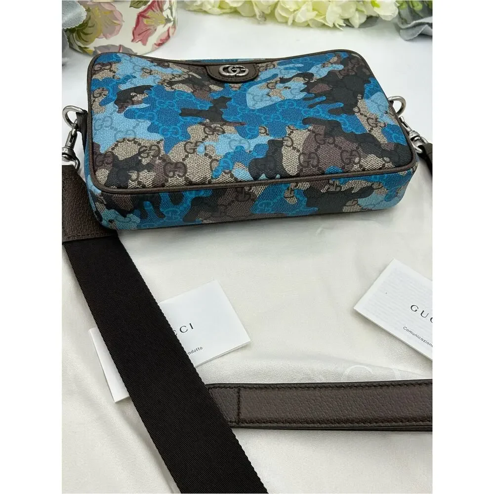 Men's Gucci crossbody bag in camouflage brown, marbled GG monogram made in Italy