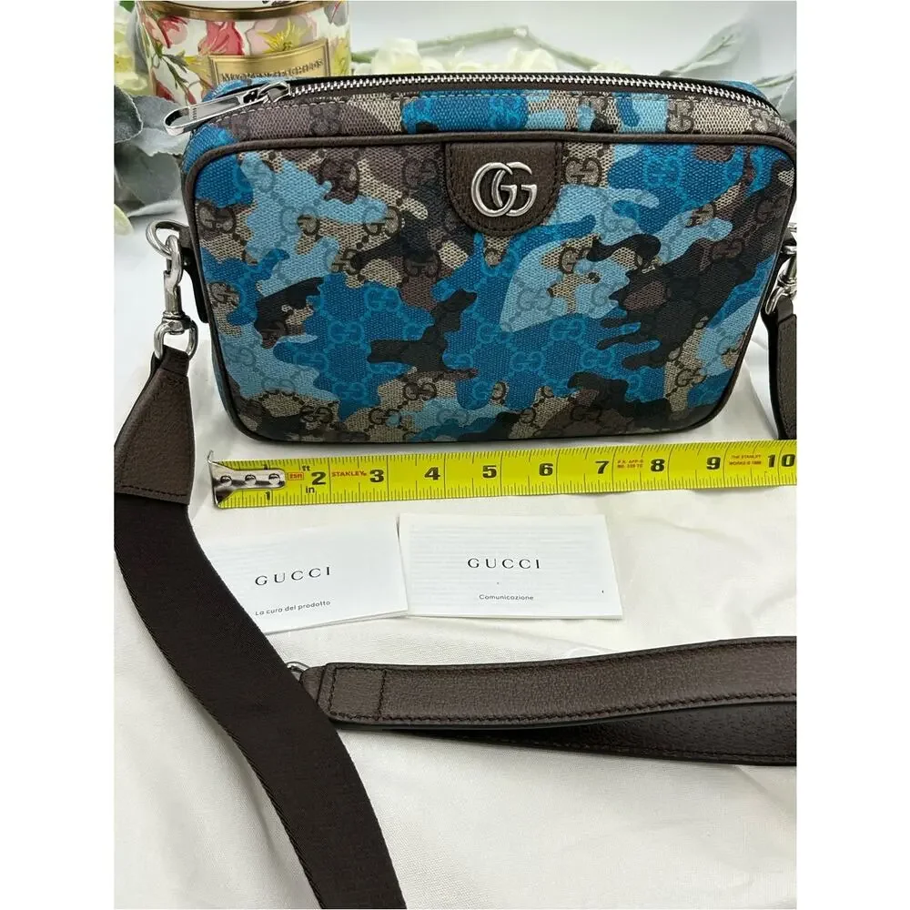 Men's Gucci crossbody bag in camouflage brown, marbled GG monogram made in Italy