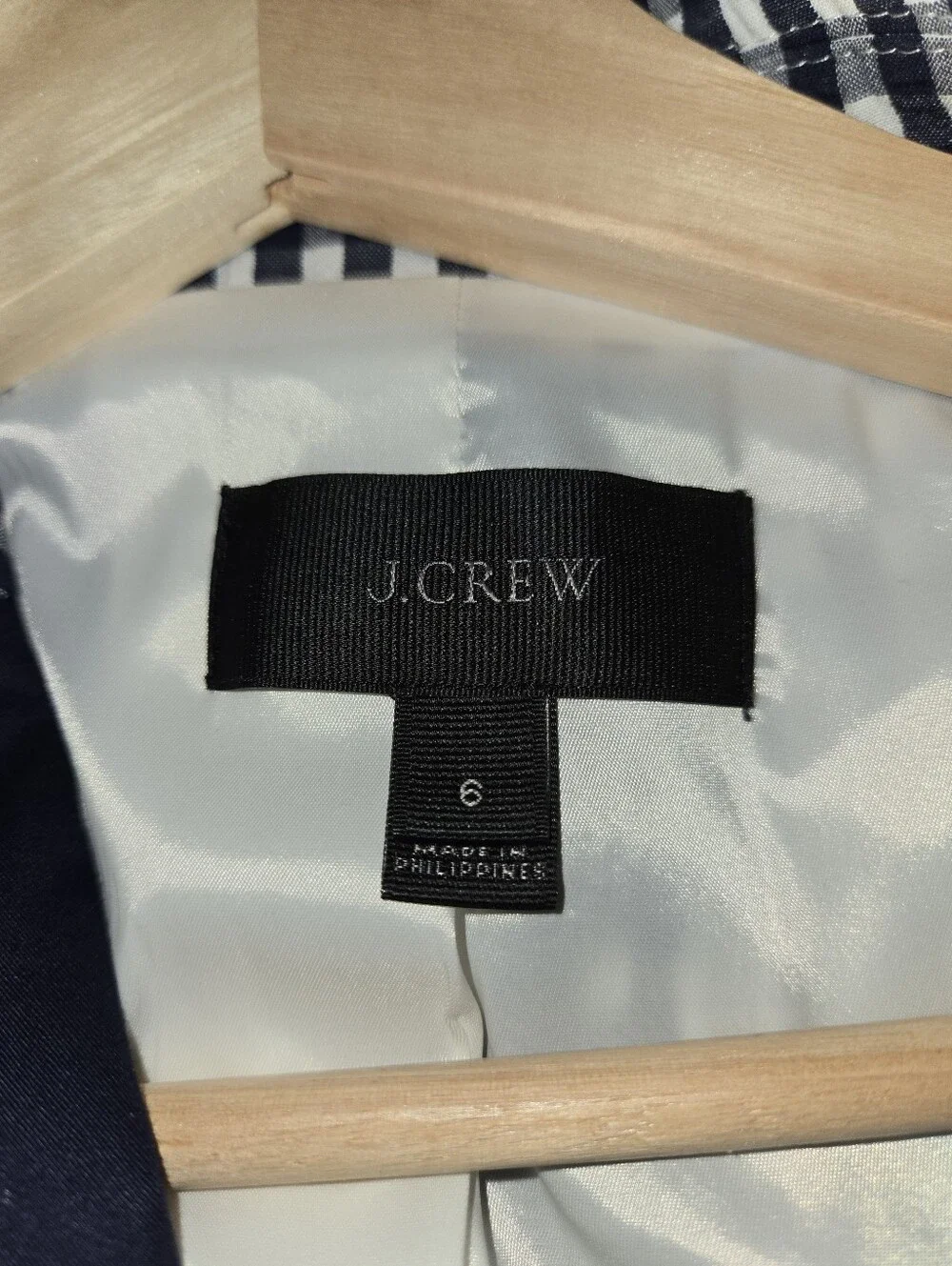 J.Crew Navy White Gingham Seersucker Blazer 6 Coastal Preppy Nautical Blue Prep