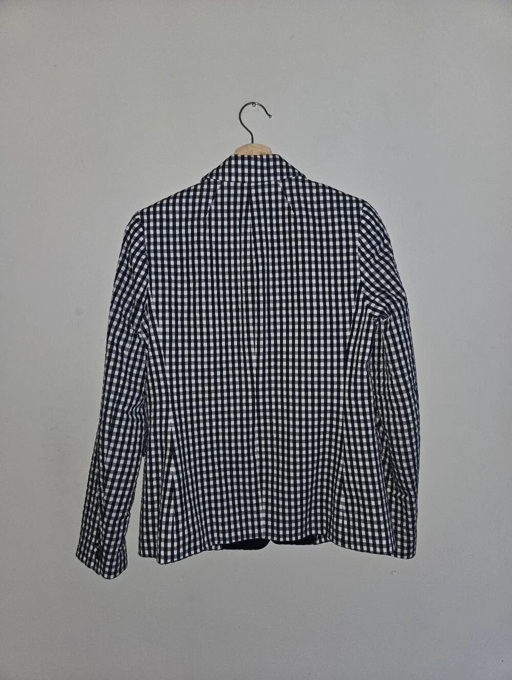 J.Crew Navy White Gingham Seersucker Blazer 6 Coastal Preppy Nautical Blue Prep