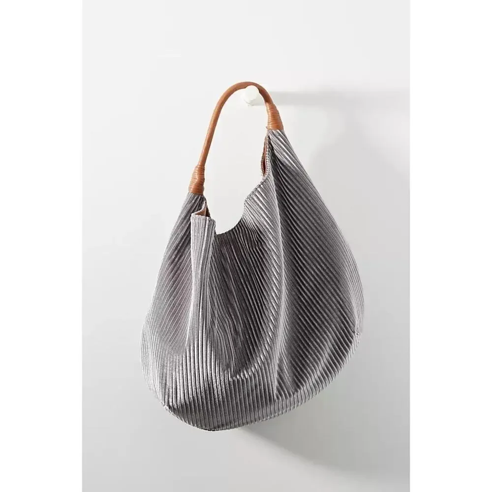 Anthropologie Women's Gray Corded Velvet Slouchy Tote Bag