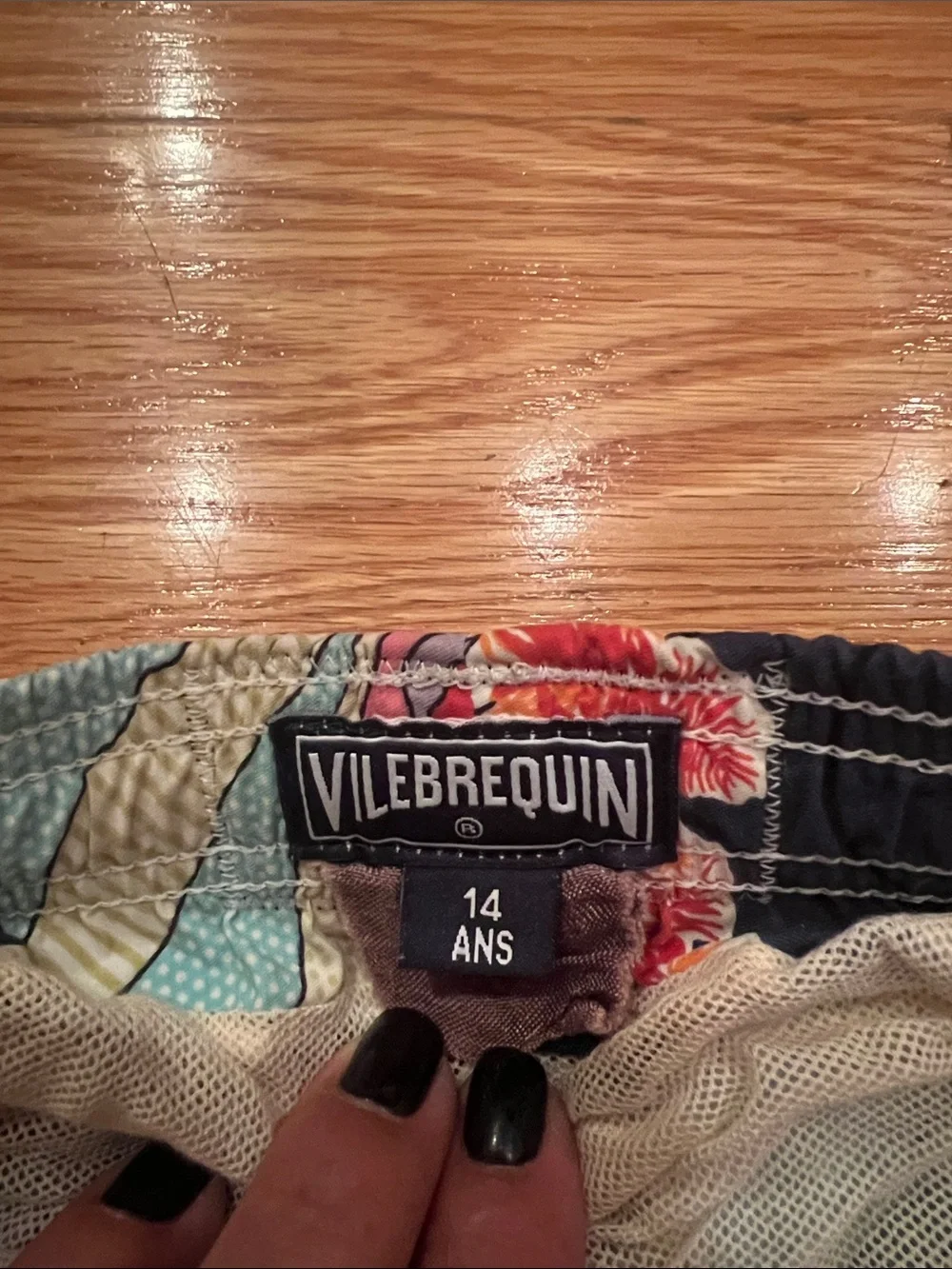 Vilebrequin Navy Swim Trunks with Multicolor Tropical Turtle Motif