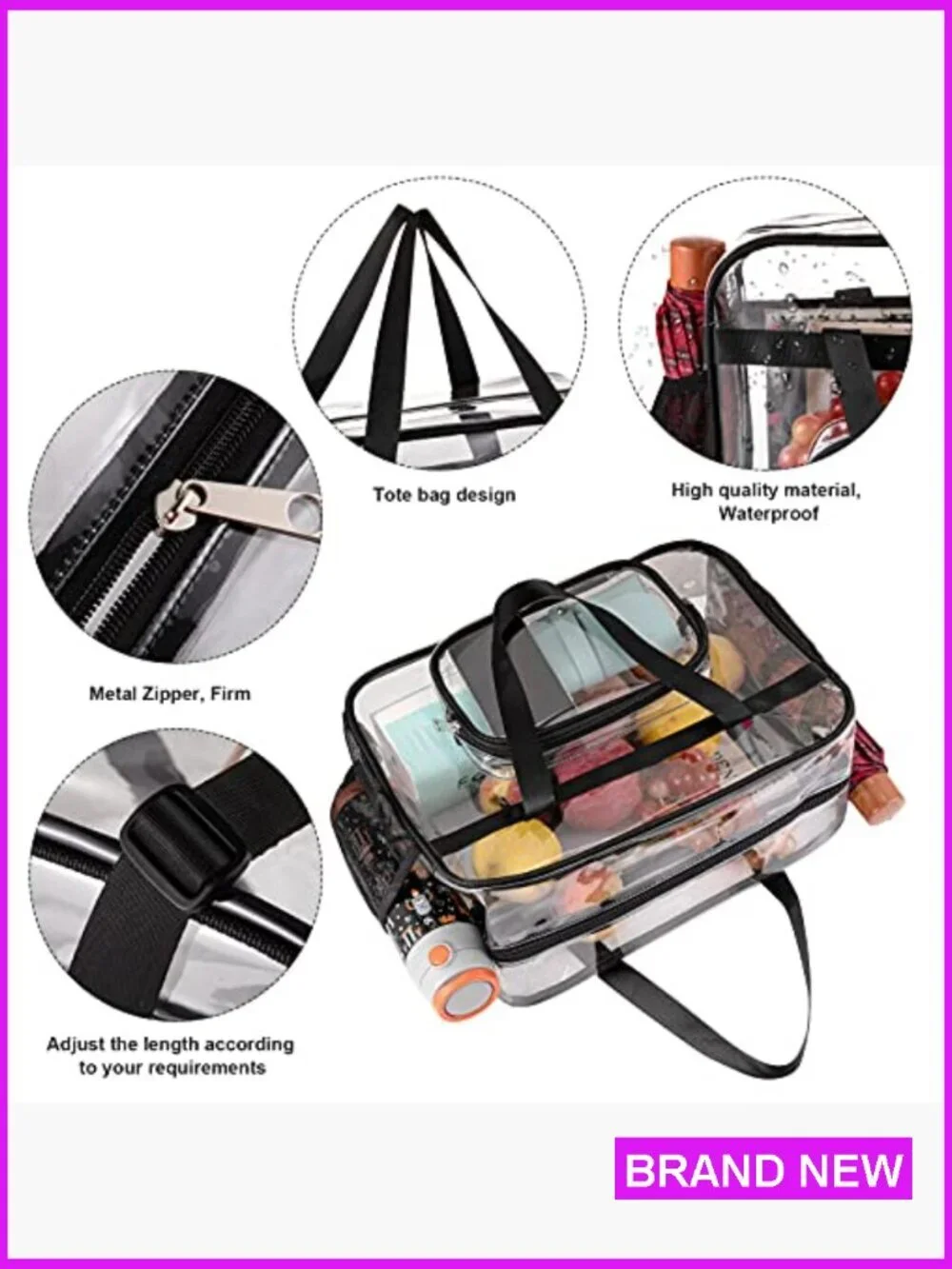 Clear Tote Bag Stadium Approved Large Transparent PVC Shoulder Strap
