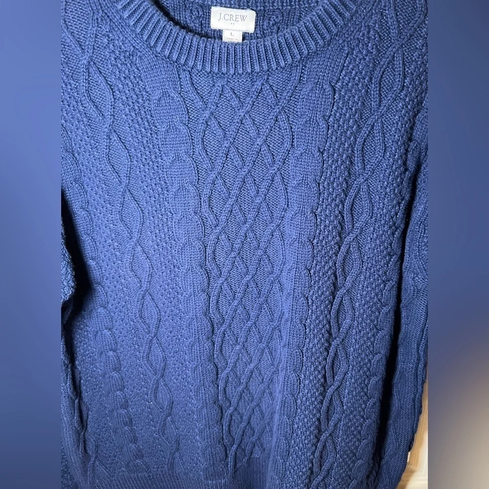 J.Crew Blue Cable Knit Crewneck Sweater Size L  100% Cotton