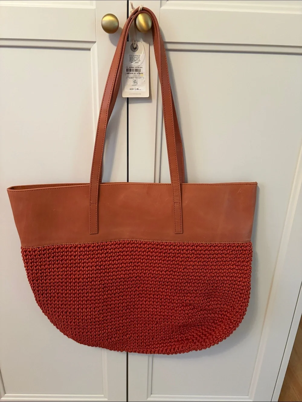 NWT Lucky Brand Bola Leather & Knit Tote Bag - Baked Clay