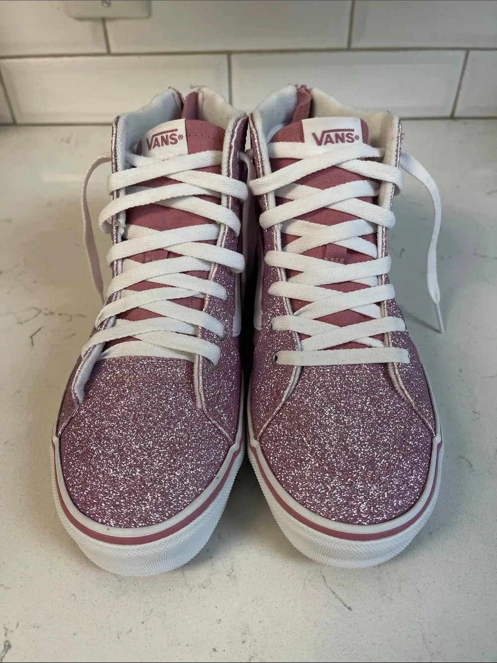 Sneakers Vans Girls Filmore Hi Zip Spring Glitter Mauve Size 5 Missy Worn 1-2x’s
