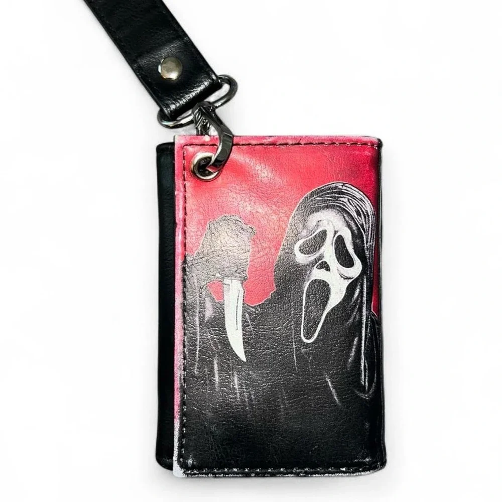 Ghost Face Horror Club Scream Bifold Wallet with Wrist Strap ID Window Black Red