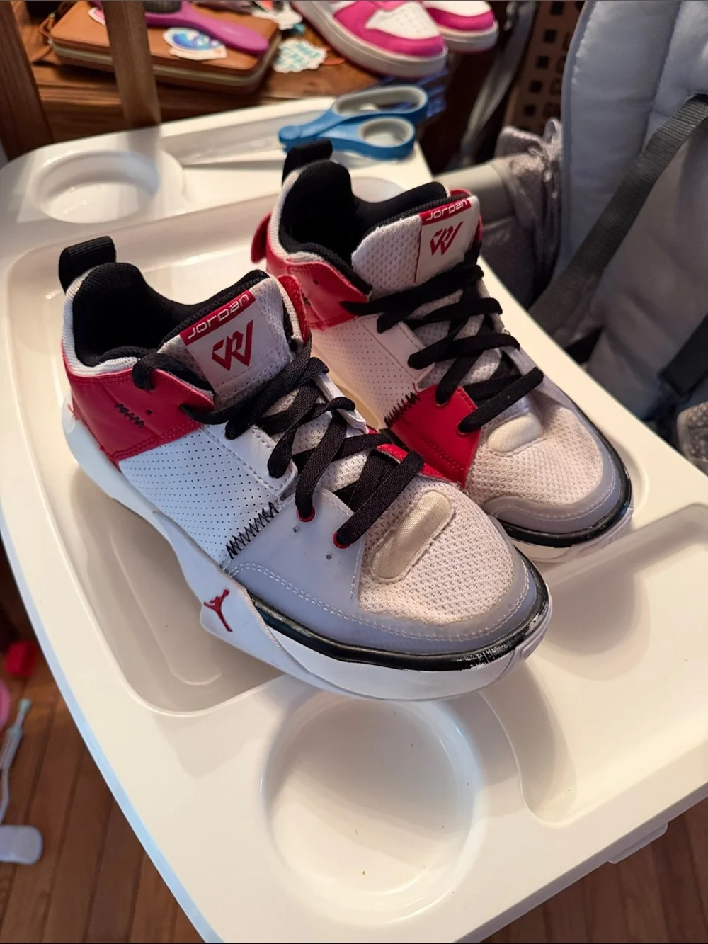 Jordan Kids White, Red and Black Low-Top Sneakers