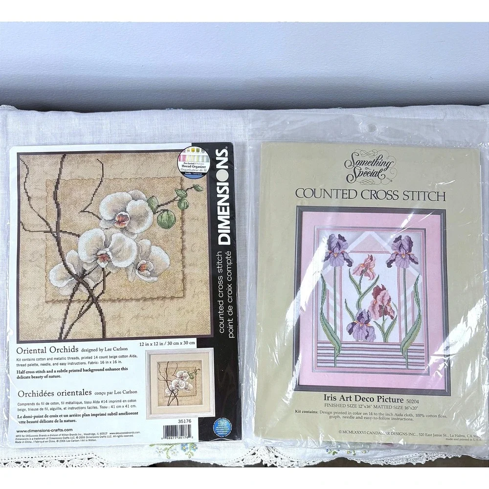 Dimensions Oriental Orchids & Candamar Iris Art Deco Counted Cross Stitch Kits