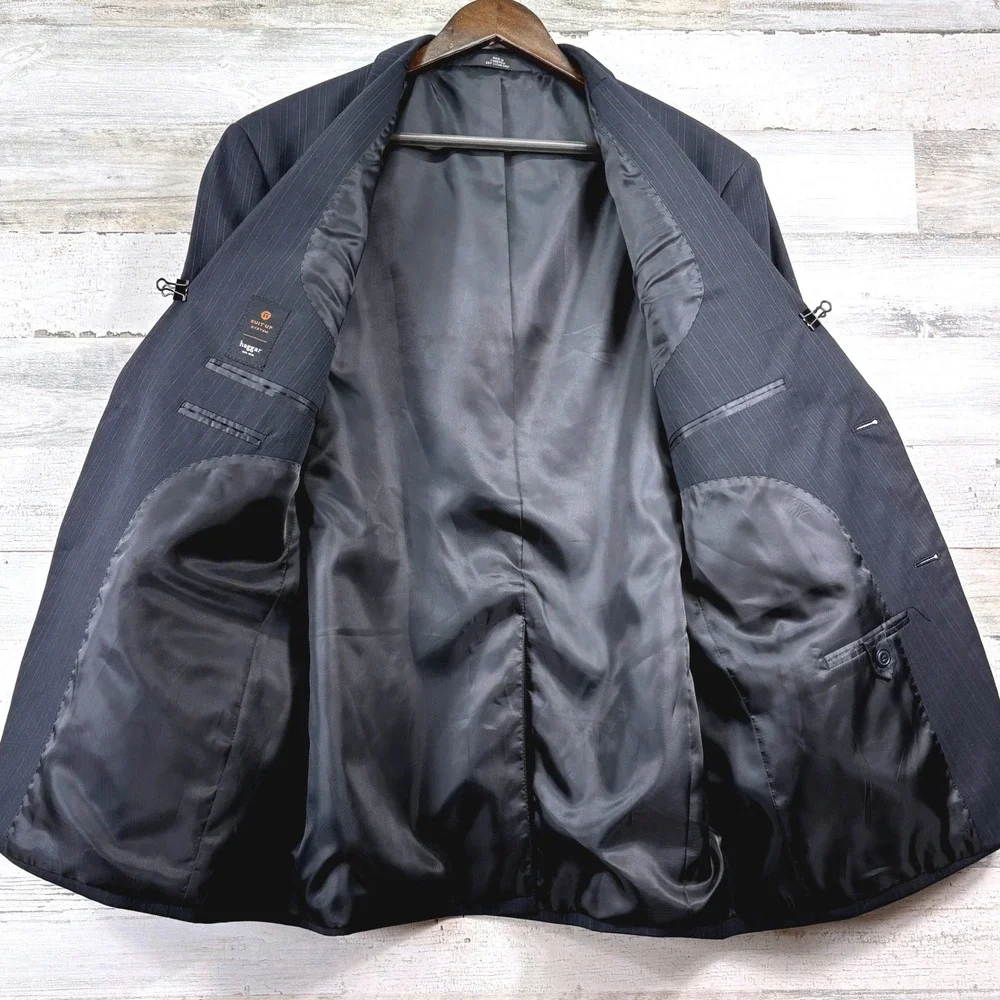 Haggar Suit Up System Jacket 42R Navy Blue Pinstripe Two Button Corpcore Blazer