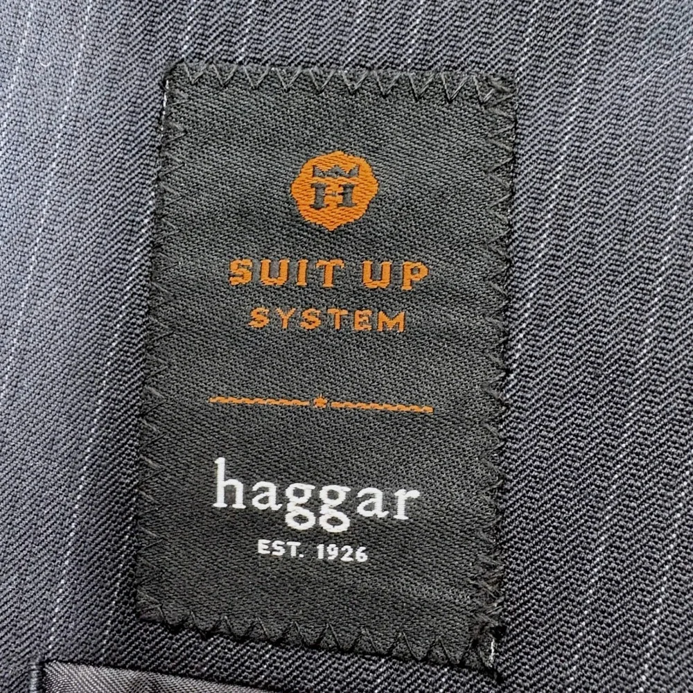 Haggar Suit Up System Jacket 42R Navy Blue Pinstripe Two Button Corpcore Blazer