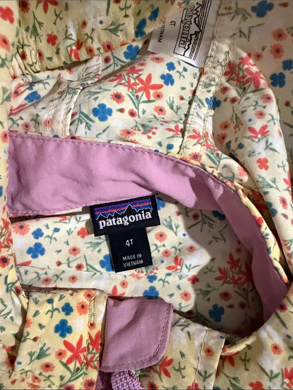 Patagonia Yellow Floral Rain Jacket with Pink Trim