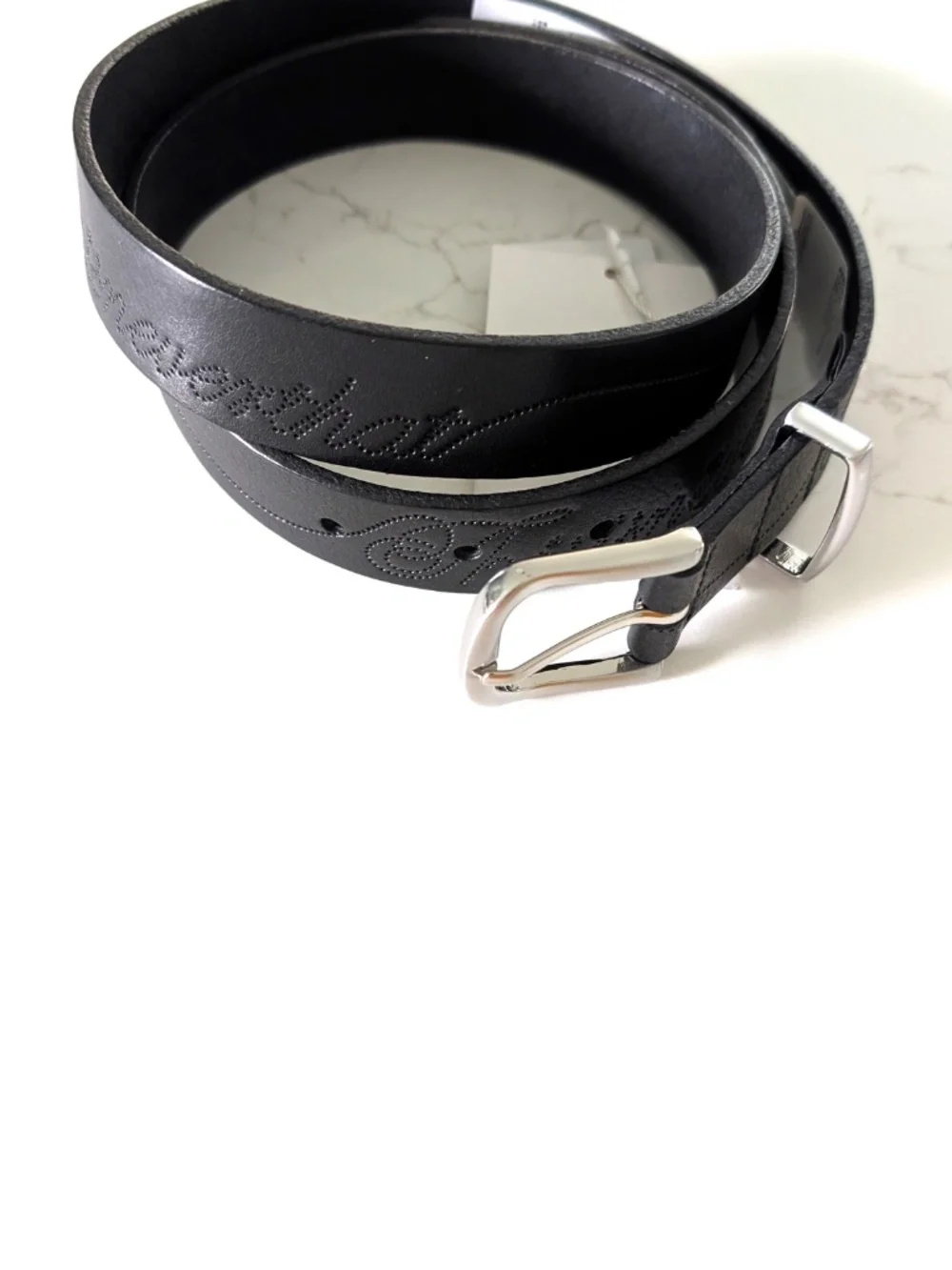thisisneverthat Dot Leather Belt Black Cowhide Stitched Script Logo OS Korea NWT