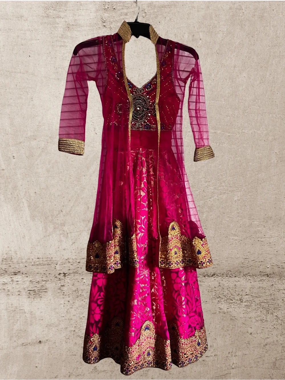 Stunning Fuchsia & Gold Traditional 3-Piece Lehenga Suit