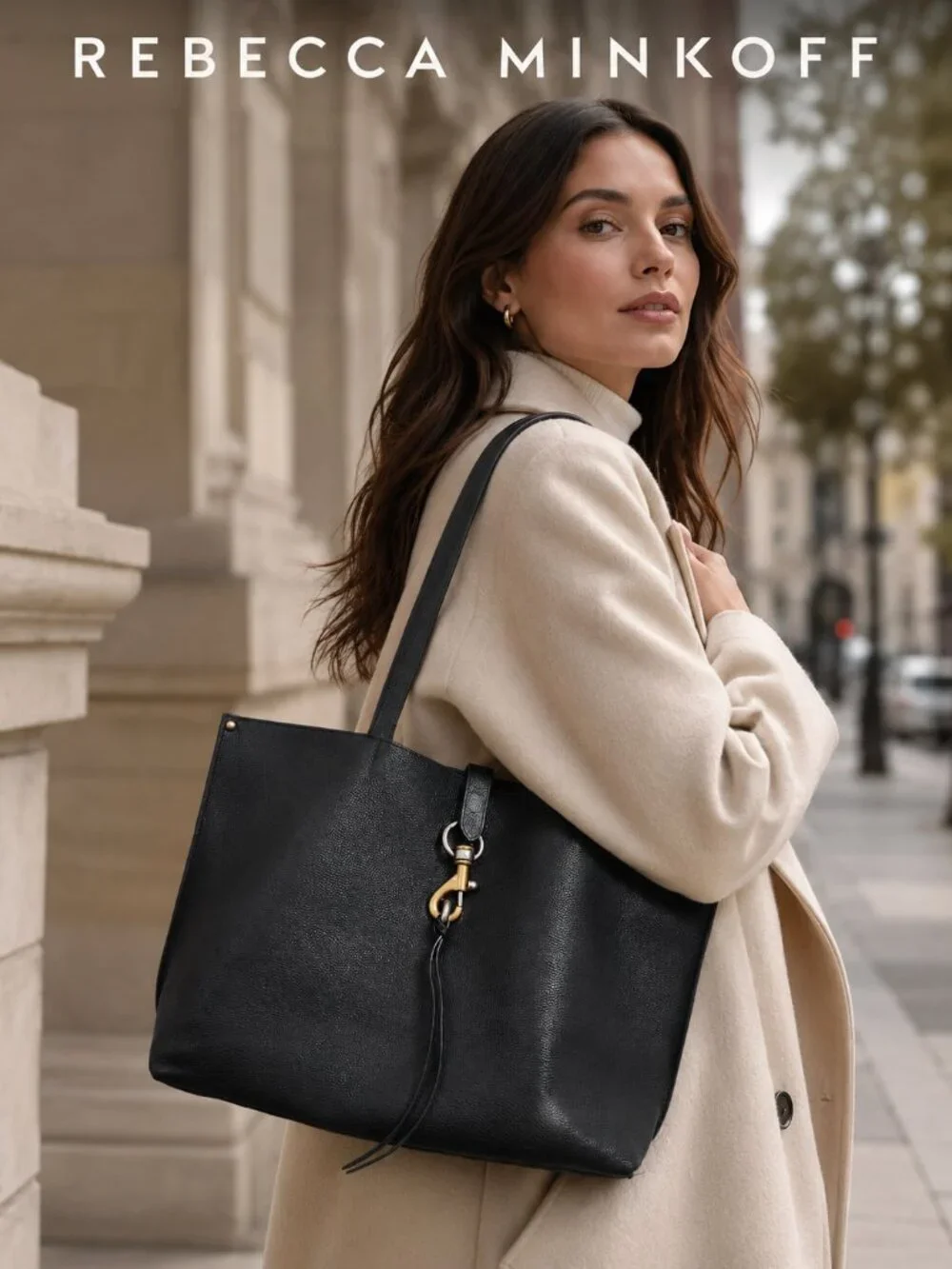 Rebecca Minkoff Megan Large Black Pebbled Leather Tote Work Bag