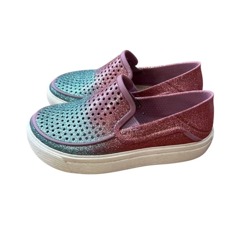 Crocs LiteRide Pacer Kids Pink Teal Glitter Ombre Slip On Sneaker SIZE 8