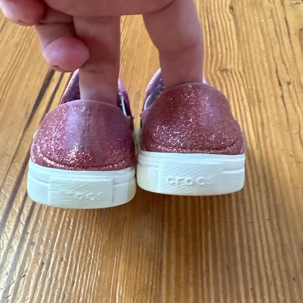 Crocs LiteRide Pacer Kids Pink Teal Glitter Ombre Slip On Sneaker SIZE 8