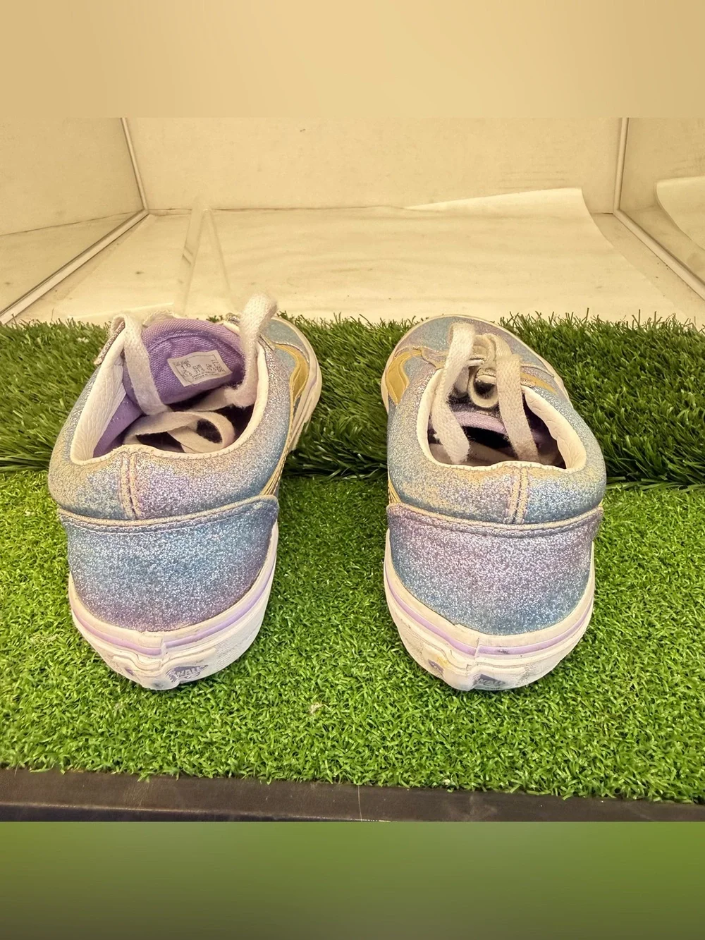 Vans Kids Iridescent Lavender and Gold Glitter Low-Top Sneakers