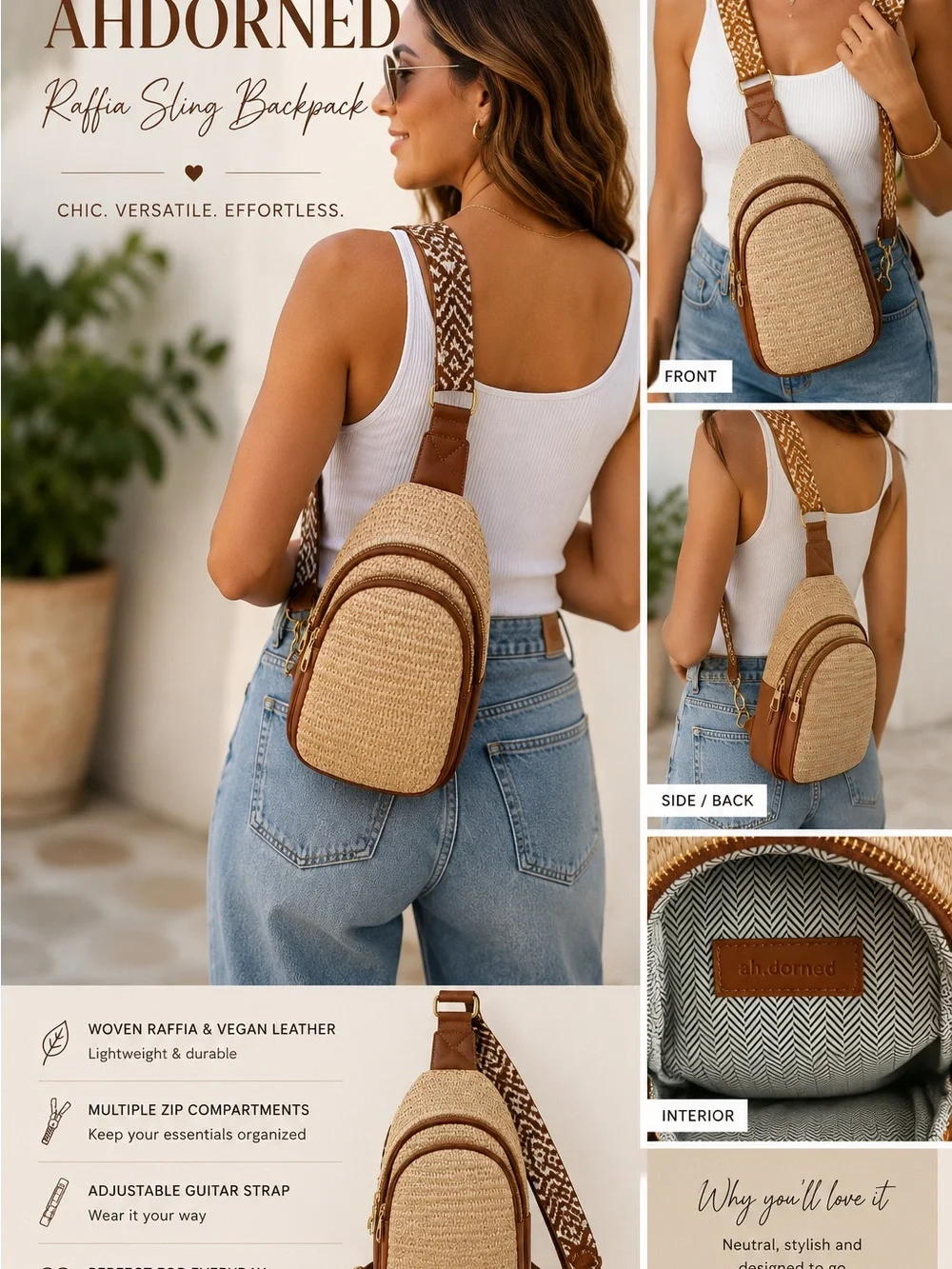 Raffia Sling Backpack - Natural