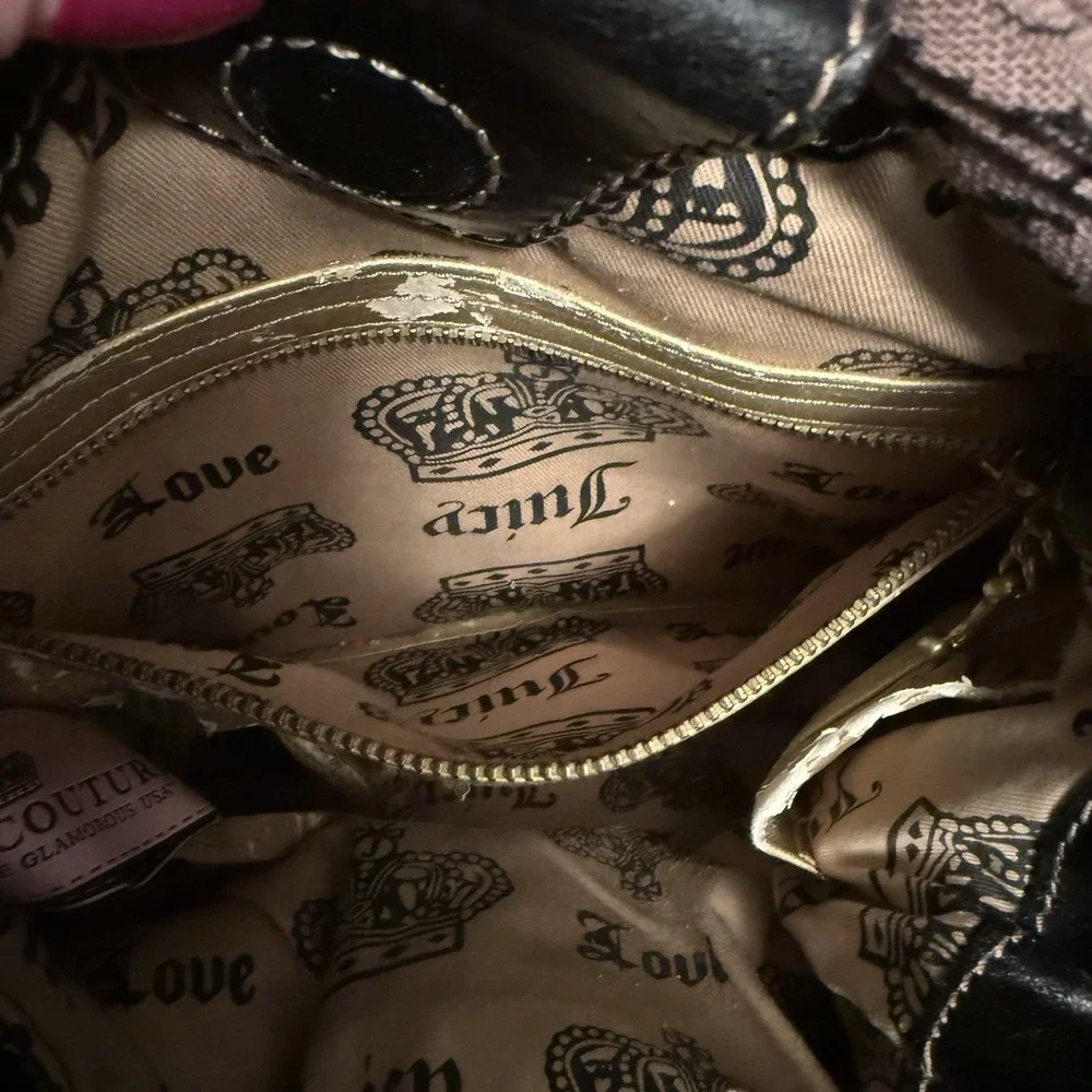 Vintage Juicy Couture Daydreamer Velour Brown Flower Appliqué Tote Bag Purse Bow