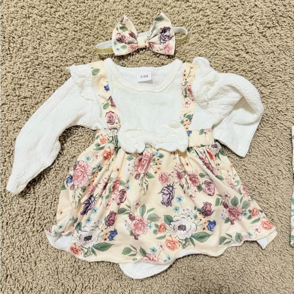 Baby Floral Dress Set with Headband 3-6M