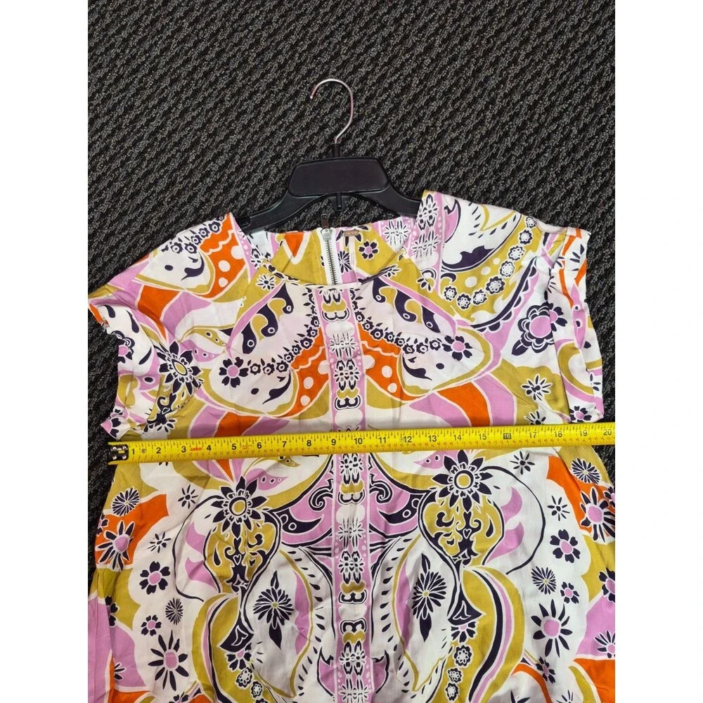 Free People Multicolor Paisley Shift Dress XS Mini Short Sleeve Boho Retro Flora