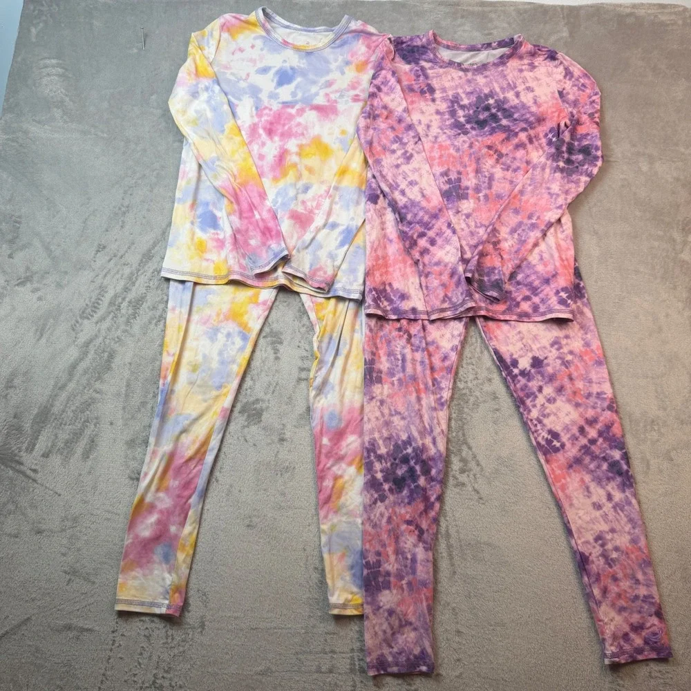 Cuddl Duds Base Layer Set Girls Large Multicolor Tie Dye Comfortech Pajamas 2pk