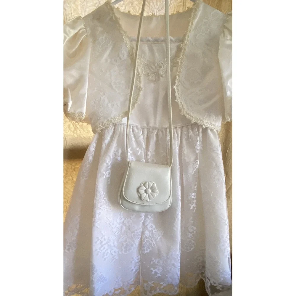 Vtg Elissa Craig International Flower Girl Dress Communion Lace Purse Sz 7 Flaw