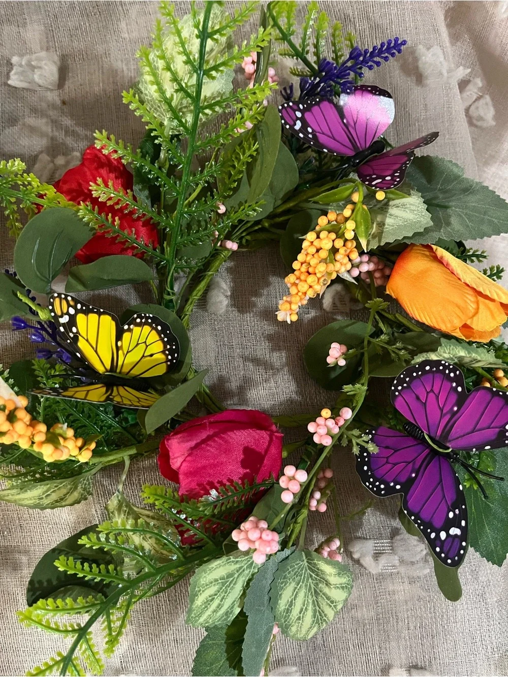 Set of Two Mini Colorful Floral Butterfly Wreaths