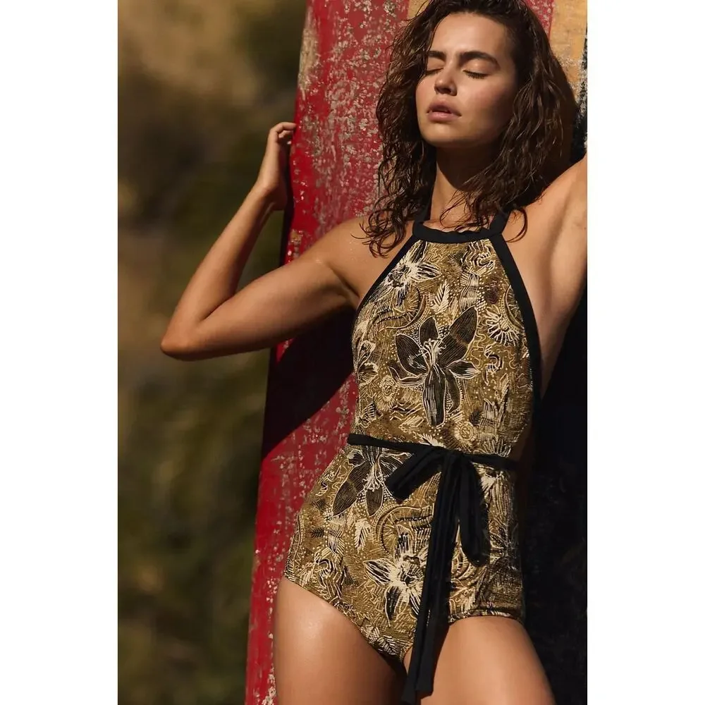 NEW FREE PEOPLE PRINTED HEIDI SURF SUIT ONE PIECE SWIMSUIT SZ XL